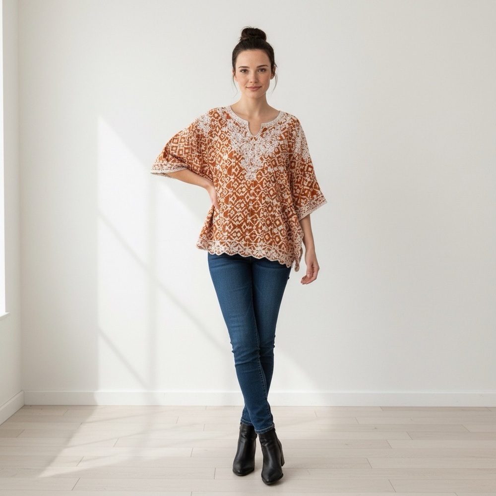 Solitaire Boho Embroidered Rayon Top for Anthropologie